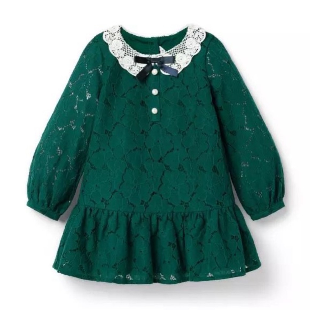 Janie and Jack Floral Lace Dress Evergreen Forest 18-24 months